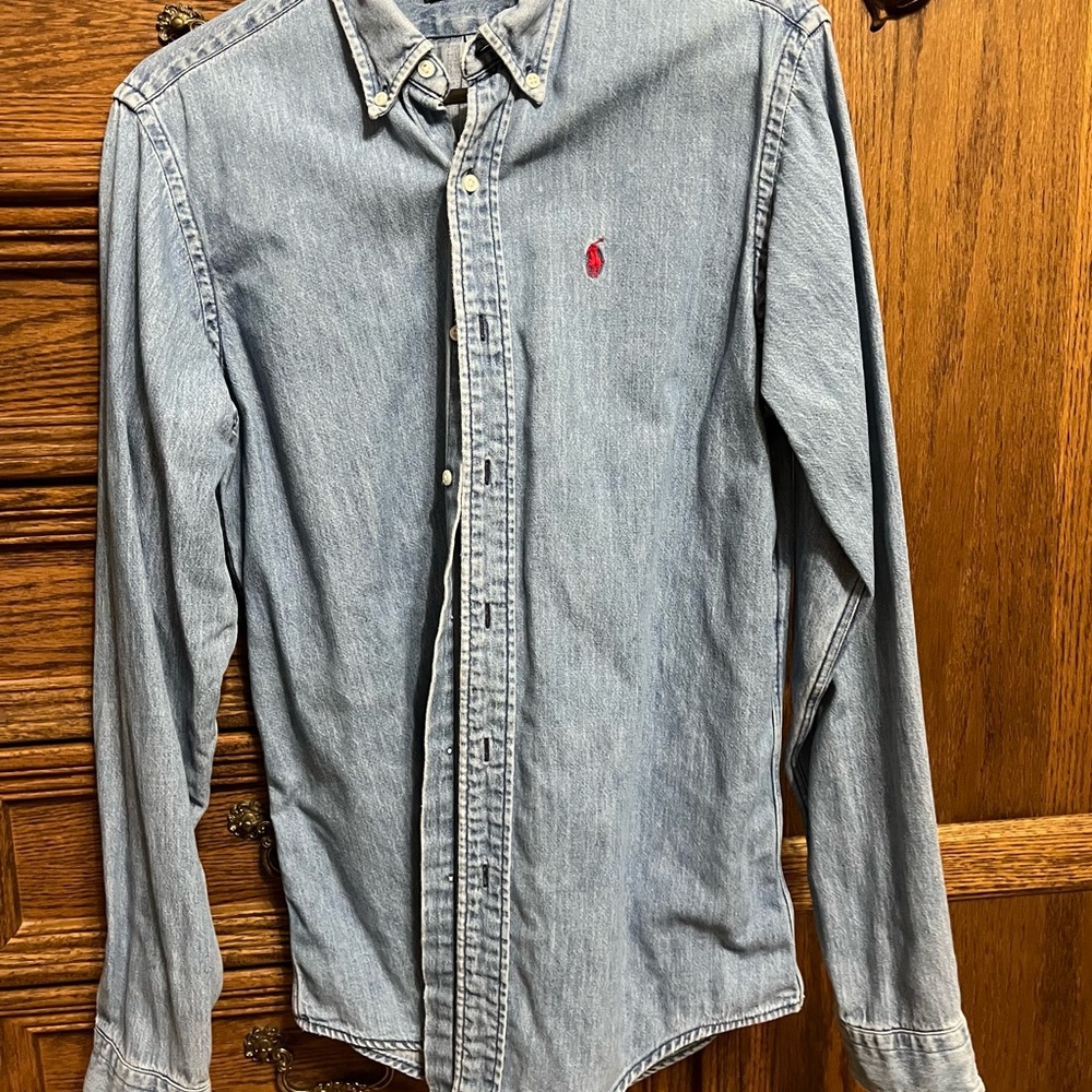 Polo by Ralph Lauren men’s denim XLarge long sleeve button up shirt, smoke free